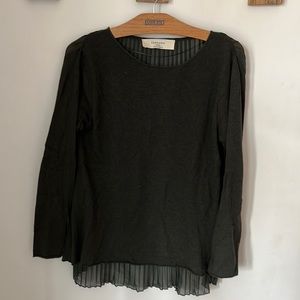 Zara Olive sheer pleated back sweater | size L